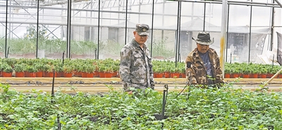 <p>　　　　张建国（右）带儿子张文豪学习六盘山珍稀植物物种。</p>